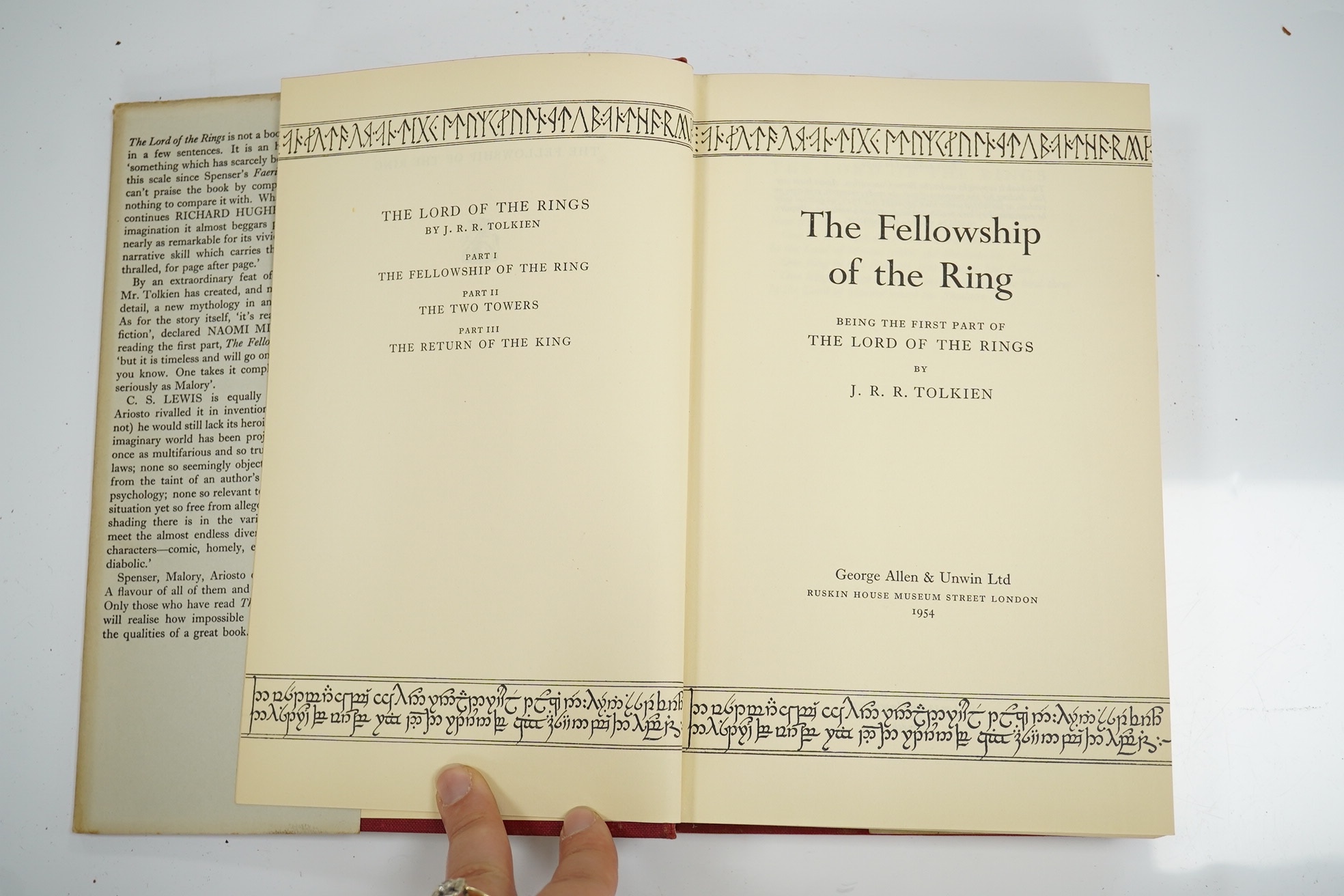 Tolkien J.R.R - The Lord of the Rings: The Fellowship of the Ring, 1st edition, 1st impression, folding map at rear, neat previous owner signature to front endpaper [Ann Williams 22nd August 1954], top edge red, original